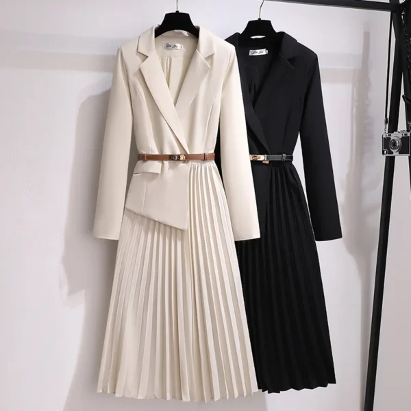 Long Sleeve Wrap Belted modest Business Blazer midi plus size ladies pleated elegant Work Office ladies career Dresses for women - Image 6