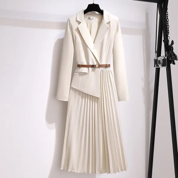 Long Sleeve Wrap Belted modest Business Blazer midi plus size ladies pleated elegant Work Office ladies career Dresses for women