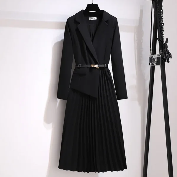 Long Sleeve Wrap Belted modest Business Blazer midi plus size ladies pleated elegant Work Office ladies career Dresses for women - Image 3