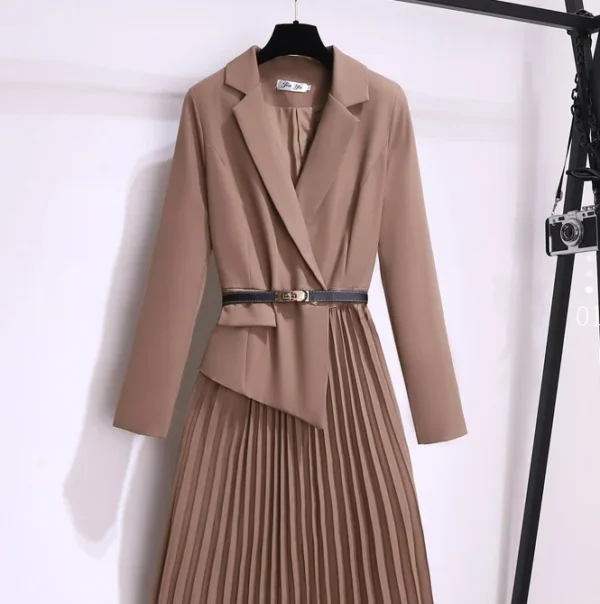 Long Sleeve Wrap Belted modest Business Blazer midi plus size ladies pleated elegant Work Office ladies career Dresses for women - Image 4